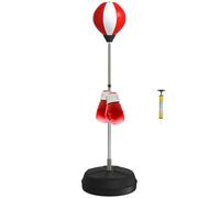 HOMCOM Sac de boxe sur support, punching-ball sur support, hauteur réglable de 126-144 cm, avec gants, pompe et base de poids pour enfants et débutants, rouge