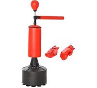 HOMCOM Sac de Frappe sur Pieds Punching Ball brunier 3 en 1 avec Ballon de Vitesse Bras Flexible Rotatif Hauteur réglable revêtement synthétique Base HDPE dim. 88L x 48l x 155-205H cm Noir Rouge