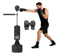 HomCom Sac de frappe sur pieds 3 en 1 – Ballon de vitesse, bras flexible, hauteur réglable