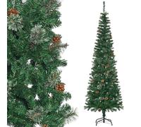 HomCom Sapin de Noël artificiel 195 cm, 556 branches, 27 pommes de pin, pied pliable, vert