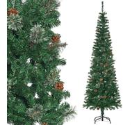 HomCom Sapin de Noël artificiel 195 cm, 556 branches, 27 pommes de pin, pied pliable, vert
