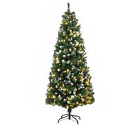 HOMCOM Sapin de Noël artificiel 180 cm, 703 branches, 250 LED, 30 pommes de pin, pied pliable, Vert