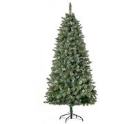 HomCom Sapin de Noël artificiel Nordmann enneigé H 1,80 m 50 pommes de pin Vert