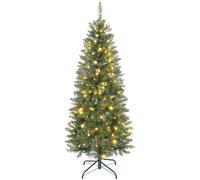 HOMCOM Sapin de Noël Artificiel 150 cm, Arbre de Noël Fin avec 170 lumières Blanches Chaudes et Multicolores, 9 Modes d'éclairage, 635 Pointes de Branche articulée, Support en métal Pliable, Vert