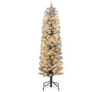 HOMCOM Sapin de Noël Artificiel 150 cm, Arbre de Noël Slim Lumineux floqué enneigé - Support en métal, lumière LED Blanc Chaud et 263 Branches - Effet réaliste, Vert