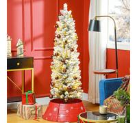 HOMCOM Sapin de Noël artificiel 150 cm avec éclairage LED blanc chaud, 263 branches enneigées, base en métal, réaliste et fin