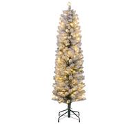 HomCom Sapin de Noël artificiel 150 cm Slim lumineux floqué enneigé LED blanc chaud 263 branches Vert