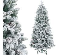 HOMCOM Sapin de Noël Artificiel 180 cm Arbre de Noël avec Support en métal 1489 Branches enneigées, Pommes de pin, Vert