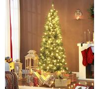 HOMCOM Sapin de Noël artificiel 180 cm, arbre de Noël fin avec 250 lumières, 899 pointes, support en métal pliable, vert