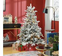 HOMCOM Sapin de Noël artificiel 180 cm arbre de Noël lumineux floqué enneigé avec lumière LED blanc chaud et 1321 pointes