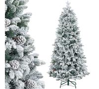HOMCOM Sapin de Noël Artificiel 180 cm Arbre de Noël Support en Métal Vert | 1489 Branches Enneigées, Pommes de Pin