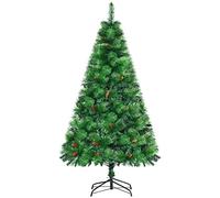 HOMCOM Sapin de Noël Artificiel 180 cm Grand Réalisme Pommes de Pin Vert