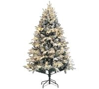 HomCom Sapin de Noël artificiel 180 cm – 200 LEDs blanc chaud, 793 branches, floqué enneigé, vert