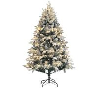 HomCom Sapin de Noël artificiel 180 cm – 200 LEDs blanc chaud, 793 branches, floqué enneigé, vert
