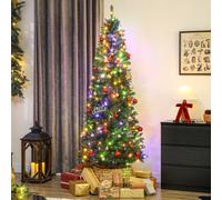 HOMCOM Sapin de Noël artificiel 210 cm, arbre de Noël fin avec 350 lumières, 1273 pointes, support en métal pliable, vert
