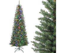 HOMCOM Sapin de Noël Artificiel 210 cm, Arbre de Noël Fin avec 350 lumières Blanches Chaudes et Multicolores, 9 Modes d'éclairage, 1273 Pointes de Branche articulée, Support en métal Pliable, Vert