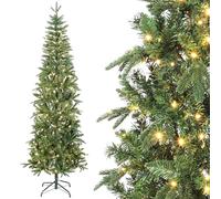 HOMCOM Sapin de Noël Artificiel 210 cm, Arbre de Noël Slim avec 300 lumières Blanches Chaudes, 8 Modes d'éclairage, 826 Pointes de Branche articulée, Support en métal, Plastique Ignifuge, Vert