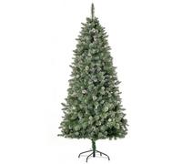HomCom Sapin de Noël artificiel Nordmann enneigé H 1,80 m 50 pommes de pin Vert
