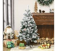 HOMCOM Sapin de Noël artificiel avec 28 pommes de pin 269 branches enneigées support en acier socle pliable hauteur 120 cm vert