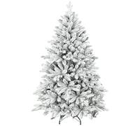 HOMCOM Sapin de Noël Artificiel floqué de Neige 150 cm, Arbre de Noël avec 768 Pointes de Branche articulée, Support en métal Pliable, Facile à Monter et Ranger, Plastique Ignifuge, Vert et Blanc