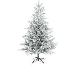 HOMCOM Sapin de Noël Artificiel floqué de Neige 150 cm, Arbre de Noël avec 828 Pointes de Branche articulée, Support en métal Pliable, Facile à Monter et Ranger, Plastique Ignifuge, Vert