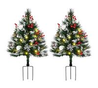 HOMCOM Sapin de Noël Artificiel Hauteur 75 cm Aspect enneigé - Lot de 2 sapins LED - 8 Modes d'éclairage - 70 Branches - décoration Incluse - Usage extérieur intérieur