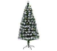 HOMCOM Sapin de Noël Artificiel Lumineux 120H cm Fibre Optique LED, 20 Ampoules, Support Pied, étoile Sommet Brillante, 130 Branches, Vert