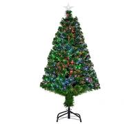 HOMCOM Sapin de Noël Artificiel Lumineux 120H cm Fibre Optique LED Multicolore + Support Pied 130 Branches étoile Sommet Brillante Vert