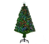 HOMCOM Sapin de Noël Artificiel Lumineux 120H cm Fibre Optique LED Multicolore + Support Pied 130 Branches étoile Sommet Brillante Vert