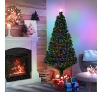 HOMCOM Sapin de Noël Artificiel Lumineux 150H cm Fibre Optique Multicolore + Support Pied 180 Branches étoile Sommet Brillante Vert