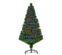 HOMCOM Sapin de Noël Artificiel Lumineux 150H cm Fibre Optique Multicolore + Support Pied 180 Branches étoile Sommet Brillante Vert