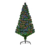 HOMCOM Sapin de Noël Artificiel Lumineux 150H cm Fibre Optique Multicolore + Support Pied 180 Branches étoile Sommet Brillante Vert