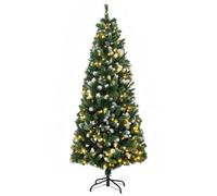 HOMCOM Sapin de Noël artificiel lumineux 703 branches 250 LED 30 pommes de pin support pied pliable hauteur 180 cm Ø 80 vert