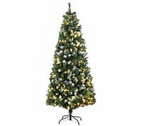 HOMCOM Sapin de Noël artificiel 180 cm, 703 branches, 250 LED, 30 pommes de pin, pied pliable, Vert