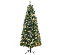 HOMCOM Sapin de Noël artificiel 180 cm, 703 branches, 250 LED, 30 pommes de pin, pied pliable, Vert