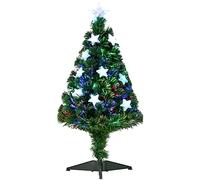 HOMCOM Sapin de Noël Artificiel Lumineux 90H cm Fibre Optique LED Multicolore, avec 90 Branches, Support Pied Inclus, étoile Brillante au Sommet, Vert