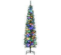 HOMCOM Sapin de Noël Artificiel Lumineux 180 cm en Forme de Crayon, Arbre de Noël avec 150 lumières Multicolores, 390 Branches, Base en Acier, pour décoration de Noël, Vert