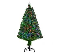 HOMCOM Sapin de Noël Artificiel Lumineux Fibre Optique LED 120H cm Vert | Multicolore, Support Pied, 130 Branches, Étoile Sommet Brillante
