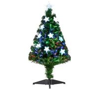 HOMCOM Sapin de Noël Artificiel Lumineux Fibre Optique LED Multicolore + Support Pied Ø 45 x 90H cm 90 Branches étoile Sommet Brillante Vert