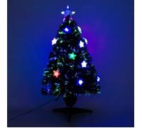 Homcom Sapin de Noël sapin artificiel lumineux fibre optique LED multicolore + support pied Ø 45 x 90H cm 90 branches étoile sommet brillante vert