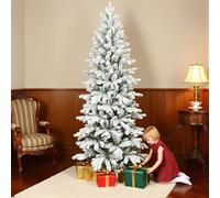 HOMCOM Sapin de Noël floqué de 1,8 m, arbre de Noël artificiel à charnière avec branches réalistes, assemblage facile, forme fine, décoration de Noël artificielle, vert et blanc