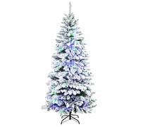 Sapin de Noël artificiel enneigé lumineux LED x 250 multicolore Ø 112 x 210H cm 829 branches vert blanc 112x112x210cm Blanc