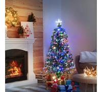 Homcom Sapin de Noël sapin artificiel Lumineux 130 Branches Fibre Optique LED Multicolore + Support Pied Etoile Sommet Brillante Vert | Aosom France