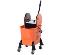 HOMCOM Seau à serpillière à roulettes, essoreuse à serpillière, 26 L, Plastique, Orange