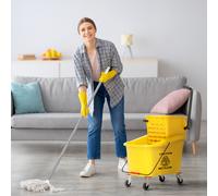 HOMCOM Seau Essoreur sur Roues avec Support pour Serpillière, 36 Litres, en Plastique, Jaune