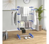 HOMCOM Séchoir à Linge étendoir pliable ailes latérales utilisation intérieure et extérieure 142 x 55 x 172 cm 4 niveaux bleu Description:Set de haute qualité, de pratique et de légèreté, ce séchoir à