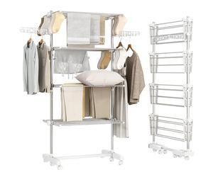 HOMCOM Séchoir à Linge étendoir Pliable Ailes latérales Utilisation intérieure et extérieure 142 x 55 x 172 cm 4 Niveaux Blanc