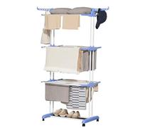 HOMCOM Séchoir à Linge étendoir Pliable Ailes latérales Utilisation intérieure et extérieure 73 x 64 x 172 cm 3 Niveaux Bleu