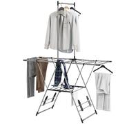 HOMCOM Séchoir à linge étendoir pliable, ailes réglables 5 niveaux, 4 supports à chaussures, acier inoxydable, argenté