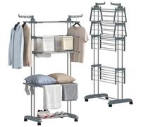 HOMCOM Séchoir à Linge Pliable 5 Niveaux avec roulettes, Étendoir Linge Intérieur avec Ailes Latérales, Cadre en Acier, pour Intérieur et Extérieur, 73 x 64 x 172 cm, Gris